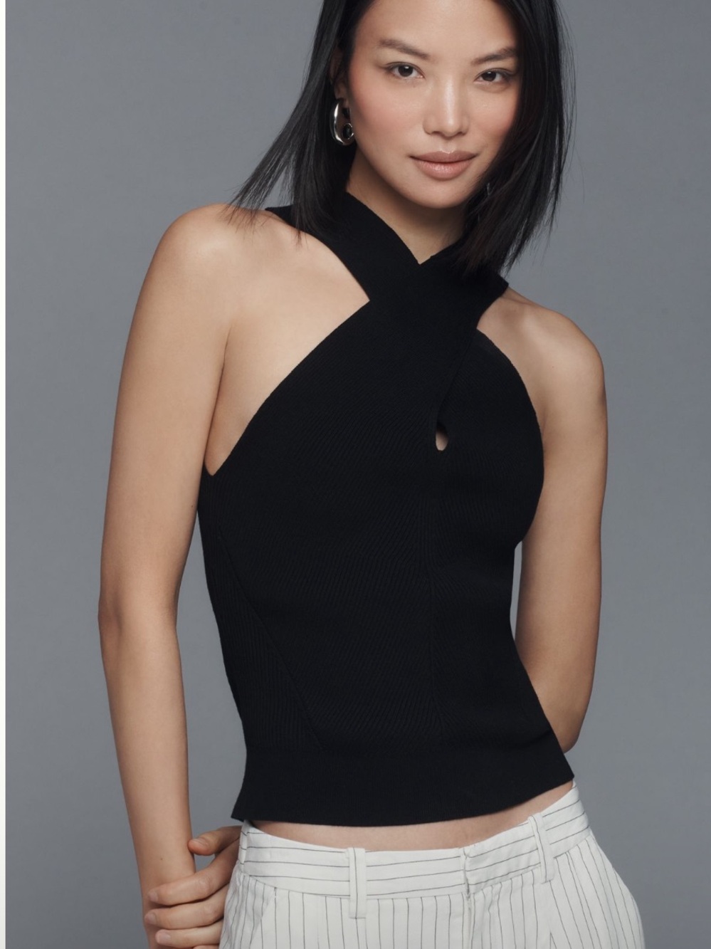 Nwt Black Cross‑Halter Knit Tank Top